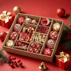 70pcs Shatterproof Christmas Ball Ornaments Set for Tree in Black Red Gold Color